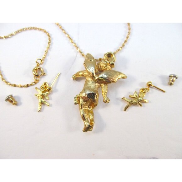 Cherub Angel Pendant Necklace and Matching Pierced Earring Set - Picture 7 of 10